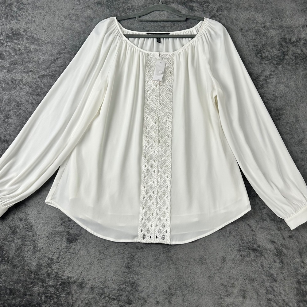 White House Black Market Boho ecru lace trim peasant blouse Size 10